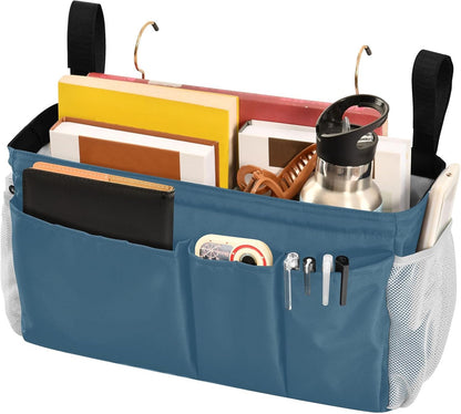 Black Bedside Caddy Storage Bag Bedside Organizer for Bed Rails College Dorm Room Organizer Caddy Hanging Shelf 6 Pockets with Hooks for Drinks Magazine Phone Holder