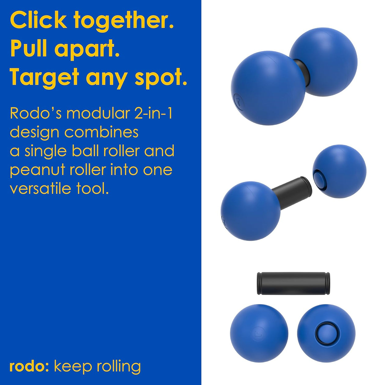 Rodo 2-in-1 Medium Peanut & Lacrosse Ball Roller | Deep Tissue Massage Tool for Fascia, Plantar Fasciitis, Hips & Back | Mobility & Recovery Roller | Compact, Travel-Friendly, Pilates & Therapy Ready