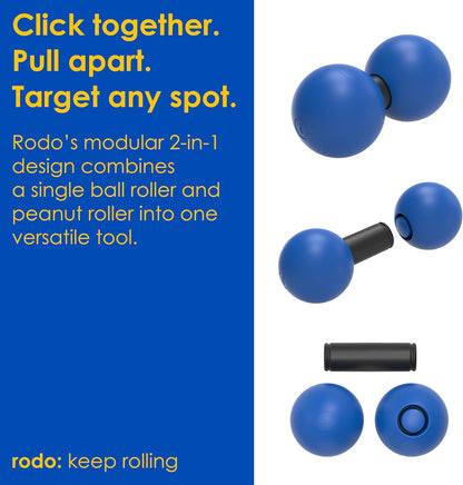 Rodo 2-in-1 Medium Peanut & Lacrosse Ball Roller | Deep Tissue Massage Tool for Fascia, Plantar Fasciitis, Hips & Back | Mobility & Recovery Roller | Compact, Travel-Friendly, Pilates & Therapy Ready