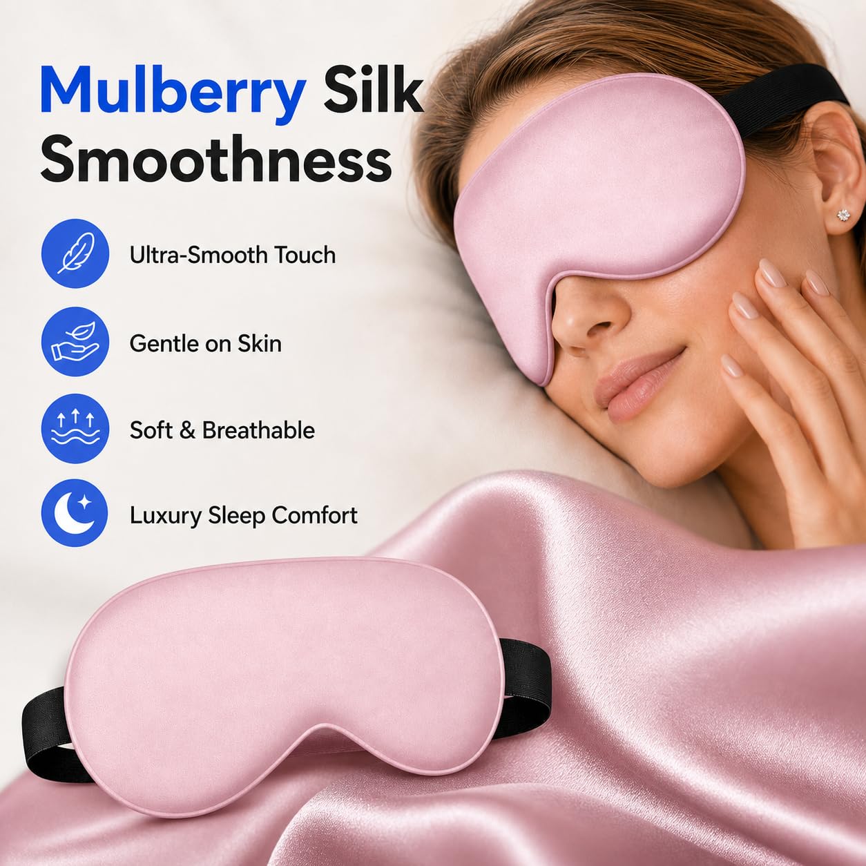 Silk Sleep Mask with Cooling Gel | Pure Mulberry Silk, Adjustable Strap, Superior Light Blocking, Includes Removable Ice Pack & Earplugs