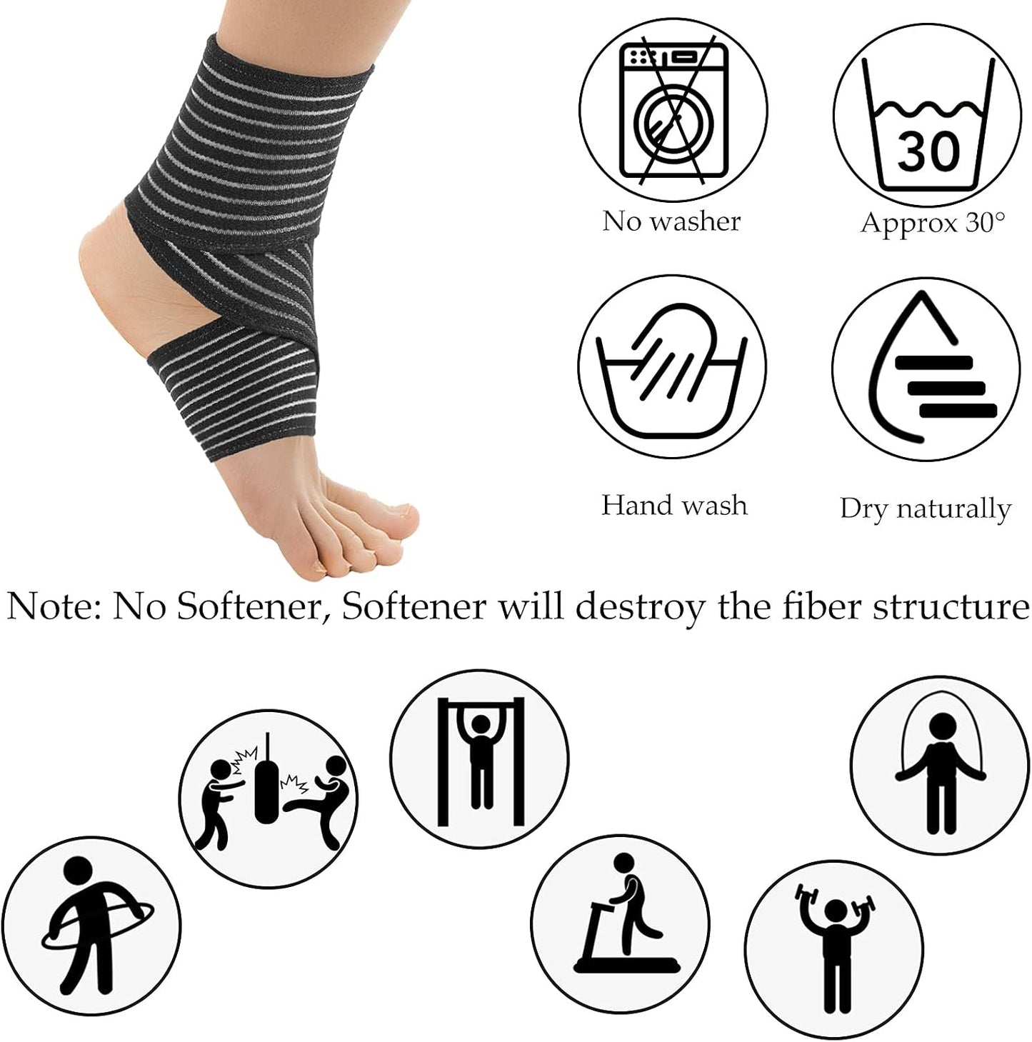 Syhood Compression Bandage Wraps for Leg, Elastic Calf Compression Sleeve Ankle Support, Adjustable Plus Size for Men and Women Stabilising Ligament, Joint Pain, Sports(4 Pieces,28 Inches)