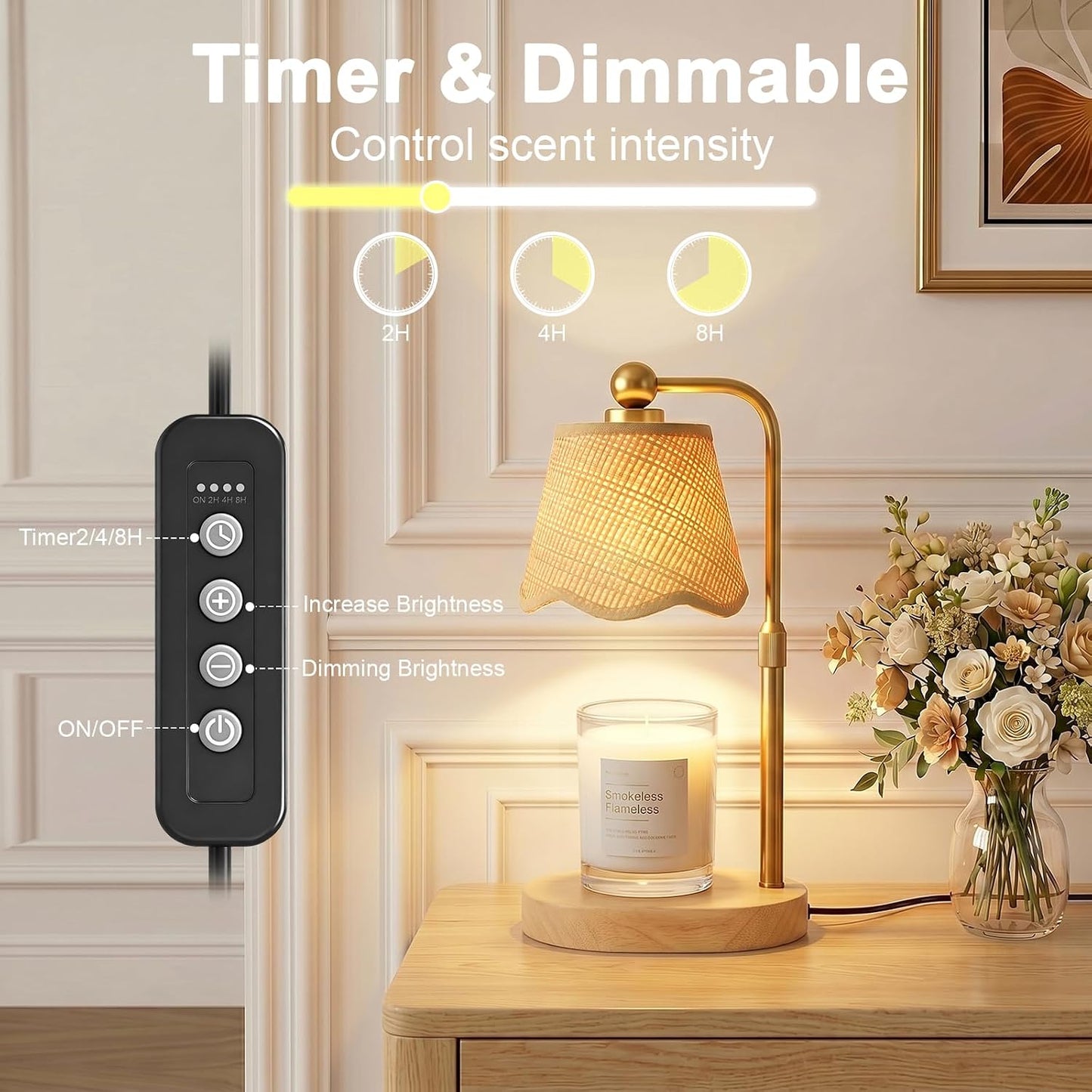 Candle Warmer Lamp with Timer, Modern Golden Candle Warmer for jar Candles, Electric Wax Warmer, Includes 2 Bulbs, Birthday Gift for Women, Mom, Housewarming