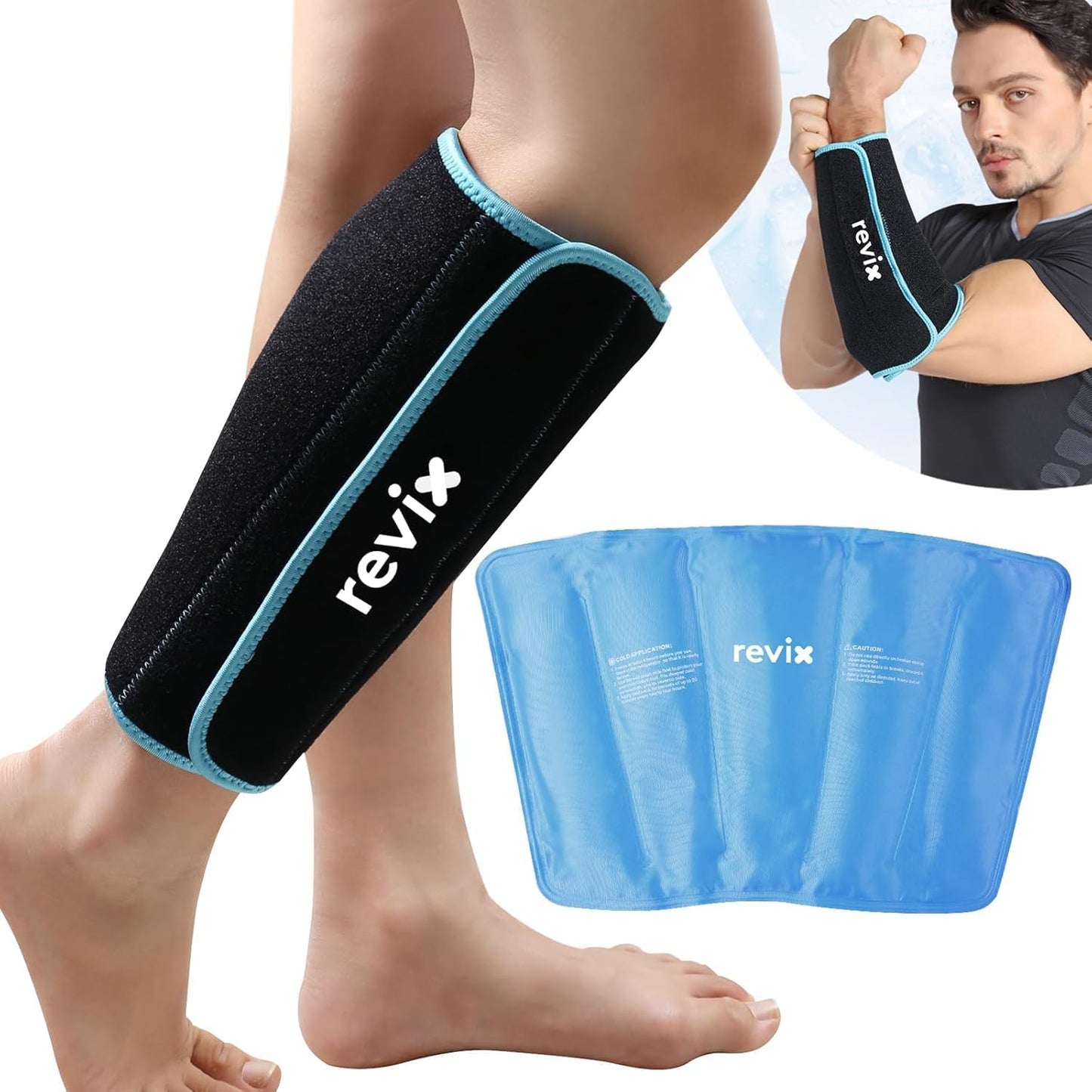 REVIX Shin Ice Pack Reusable Leg Ice Pack Wrap, Shin & Calf Ice Pack Wrap | Cold Therapy Compression Sleeve for Calf, Elbow, Arm and Knee Discomfort, Shin Splints Relief Ice Pack, 360° Full Coverage