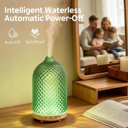 Essential Oil Diffuser 150ml, Glass Diffuser with Ultrasonic Small Humidifier, 7 Color Lights, 1/2/4H Timer, Quiet Auto Shut-Off Oil Diffuser for Bedroom, Home, Office (Silvery)