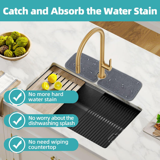 PoYang 4 Pack Faucet Mat for Kitchen Sink Splash Guard, Long 24x5.1 Inch | Super Absorbent Microfiber Faucet Mat, Catch Splashes and Drips, Machine Washable Sink Protectors for Kitchen, Bathroom & RV