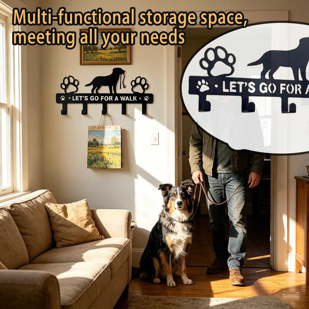 5-Hooks Dog Leash Holder for Wall， Dog Accessory Holder ，Metal Key Holder Leash Hooks