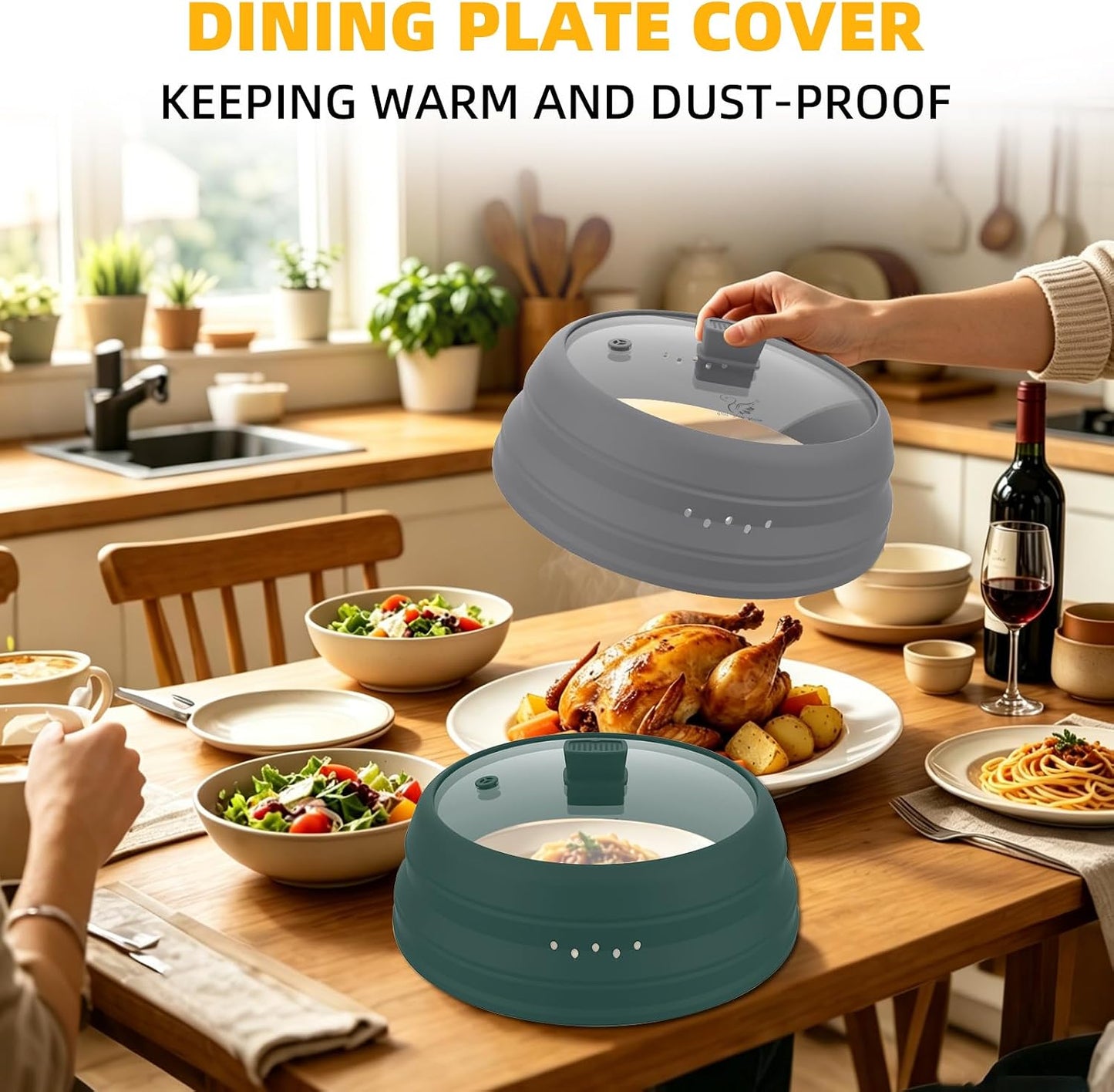 Microwave Splatter Cover Glass Guard Lid with Collapsible Silicone for Food Pot Plate Cover 9.8 inch Dark Blue