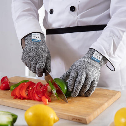 Dowellife 12 Pairs Cut Resistant Gloves Food Grade Level 5 Protection, Safety Kitchen Cuts Gloves for Mandolin Slicing, Fish Fillet, Oyster Shucking, Meat Cutting and Wood Carving (Black Gray, Large)