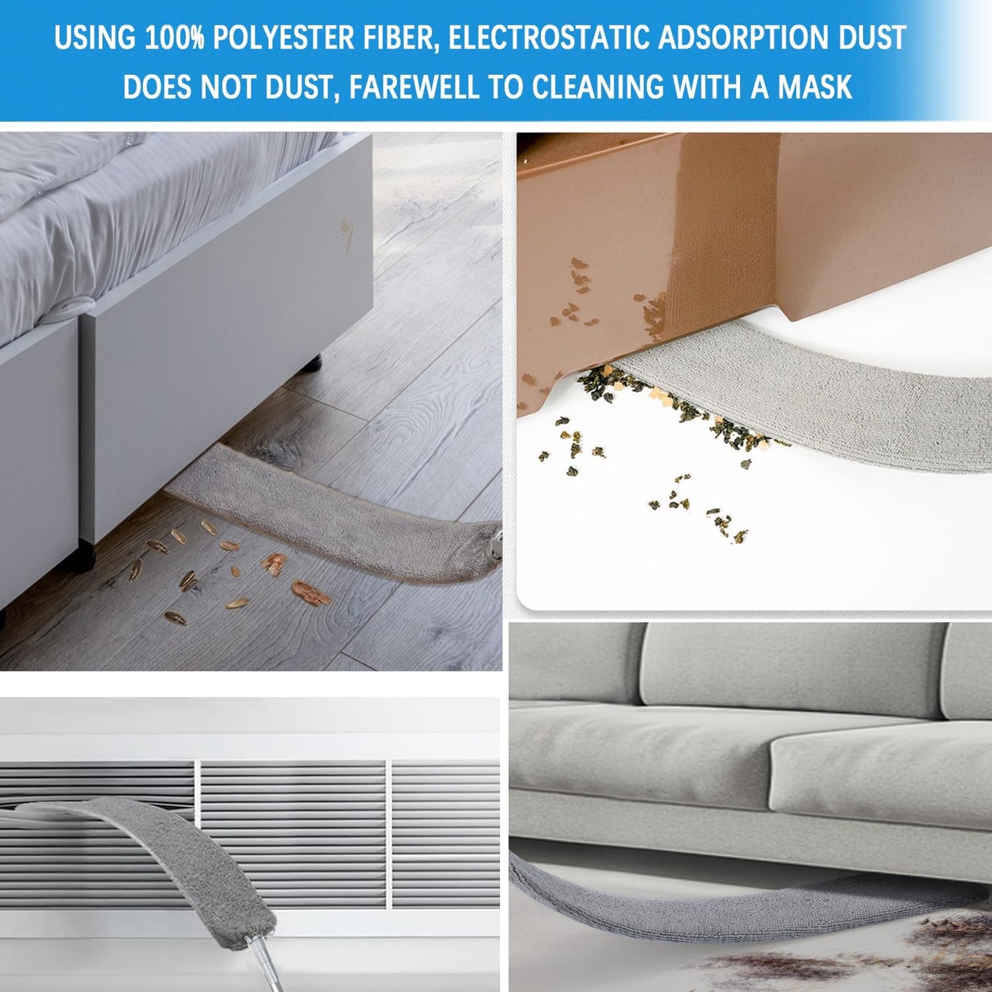 3 Pcs Professional Gap Cleaning Duster Sets, 1 Pcs 100 inch Retractable Gap Duster and 2 Pcs 15 inch Gap Cleaning Dusters, Microfiber Dusters for Gaps, Blinds, Cars, Furniture, Office