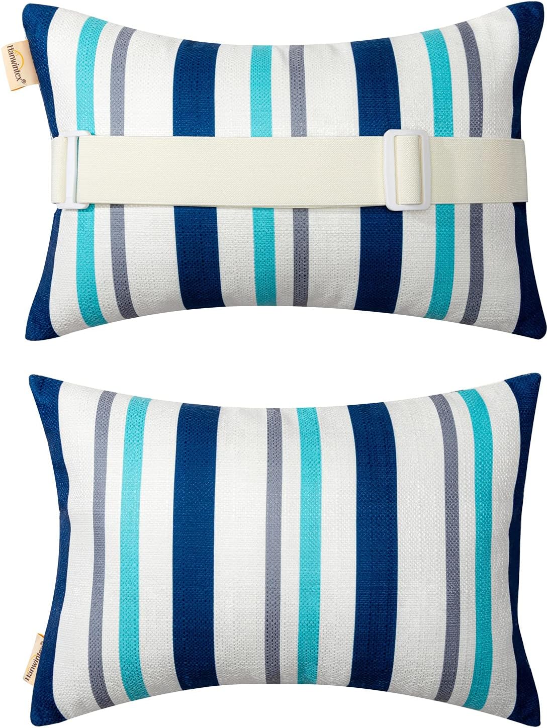 Outdoor Neck Pillow for Recliner,Patio Chaise Lounge Waterproof Headrest Pillow with Adjustable Elastic Stripe,Small Pillows Attachment for Office Chair,Car Seat Head or Lumbar, Navy Blue 2Pack