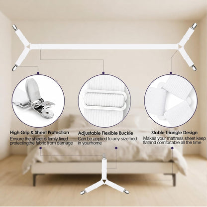 2 Pack Bed Sheet Holders - Adjustable Criss Cross Sheet Strap White