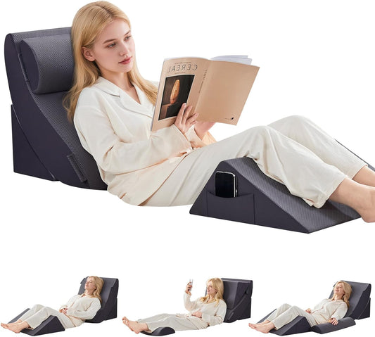 Bed Wedge Pillow Set for After Surgery, Orthopedic Wedge Pillows for Sleeping, Back, Neck and Leg Pain Relief, Adjustable Memory Foam Support Pillows for Acid Reflux, GERD & Snoring, Grey