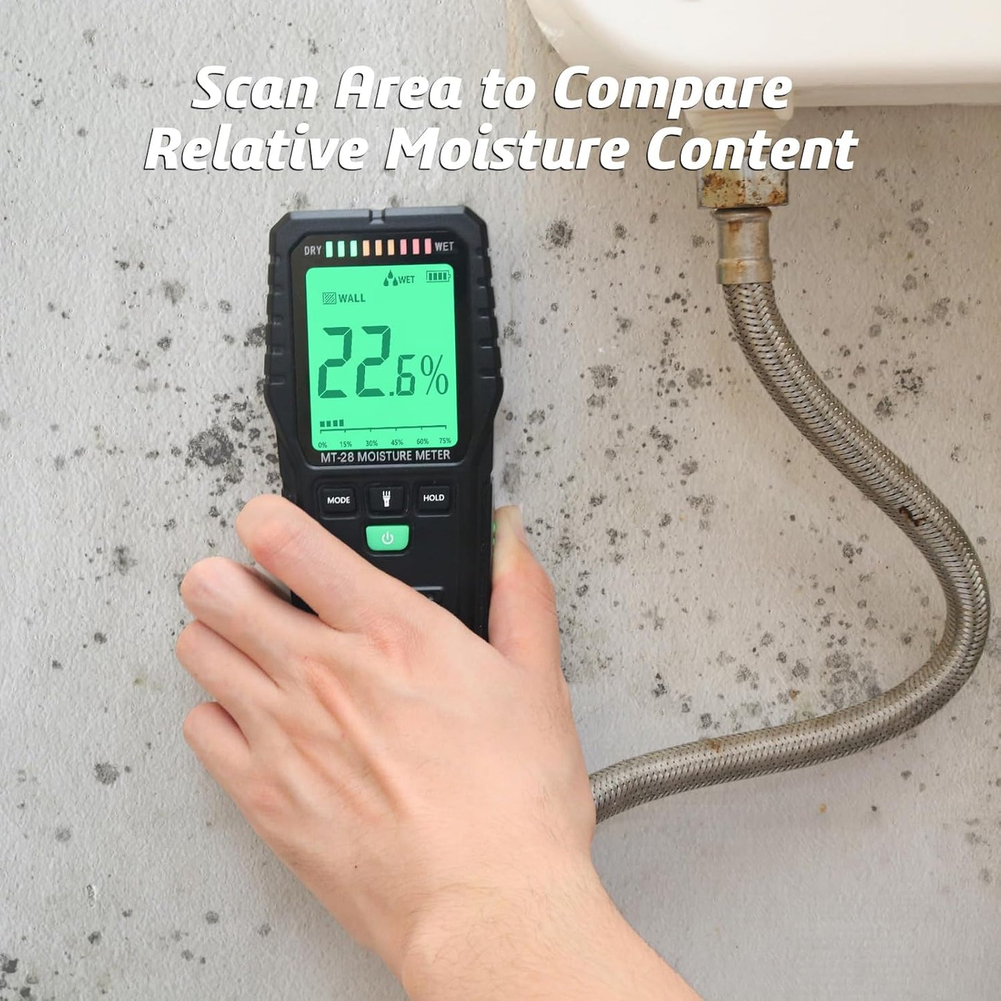 RDINSCOS Pinless Moisture Meter for Wood & Wall | Digital Moisture Detector, Flooding Detection, High Humidity Detection, For Walls, Floor, Masonry