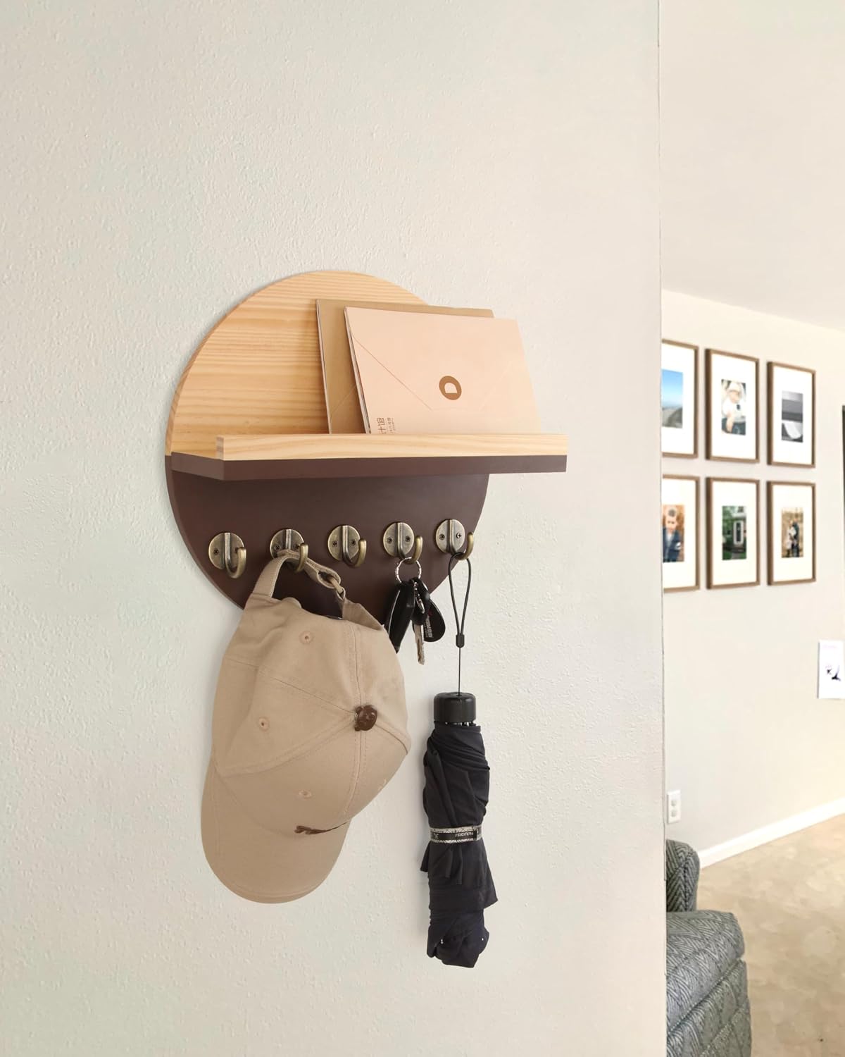 Gurfuy Key Holder for Wall with Shelf - Wood Mail Organizer and Rack with Shelf Hooks Wall Mounted for Entryway Decor Magazines Letter Storage Farmhouse Living Room Bedroom Doorway Green