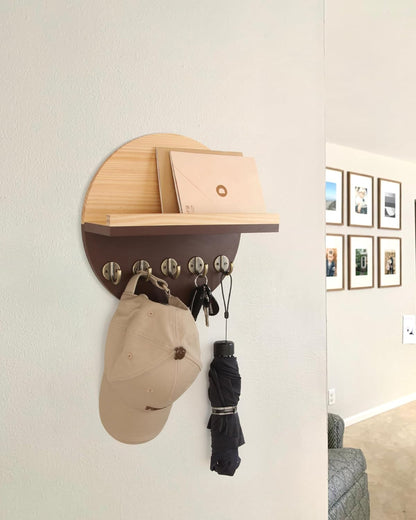 Gurfuy Key Holder for Wall with Shelf - Wood Mail Organizer and Rack with Shelf Hooks Wall Mounted for Entryway Decor Magazines Letter Storage Farmhouse Living Room Bedroom Doorway Green