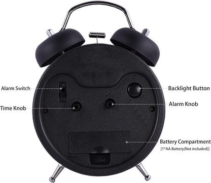 Alarm Clock Luminous 4 "Round Silent Analog Table Clock Non-Ticking, Battery Operated with Loud Alarm and Night Light Small Desk Clock for Bedroom, Bedside Table