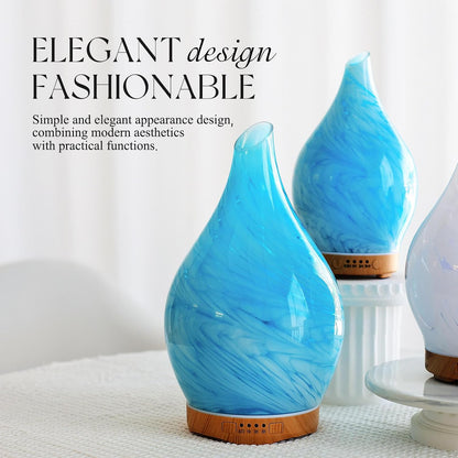 Porseme Essential Oil Diffuser 280ml Handmade Glass Diffuser 7H Runtime | Elegant Handmade Glass Aroma Diffuser with 7-color LEDs, Quiet Aromatherapy and Safe Auto Shut-off, Perfect for Gifts