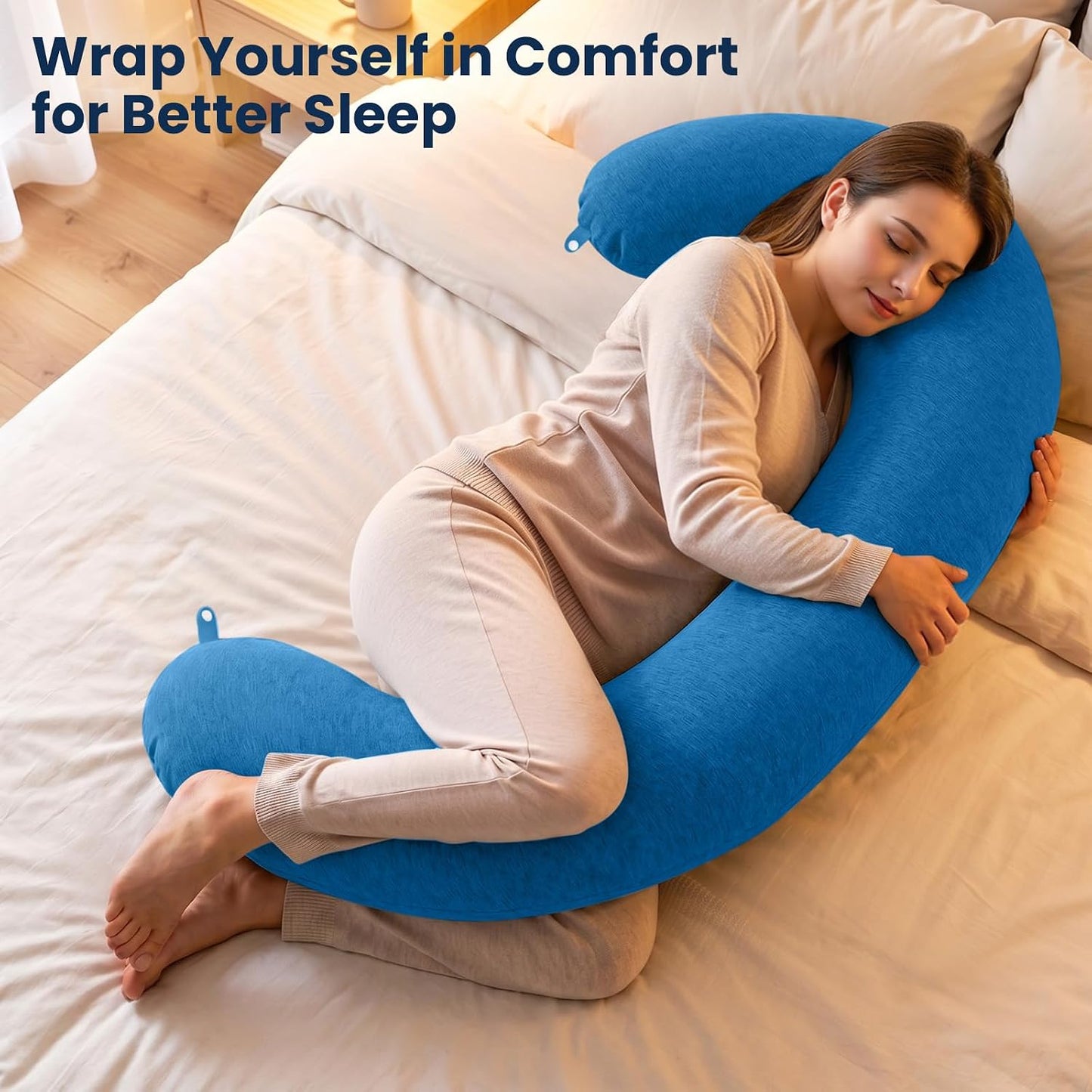 TranquilRelax C Shaped Body Pillow for Side Sleepers, Memory Foam Long Pillow for Leg, Hip & Back Support, Soft Washable Cover,Grey-47"*10"