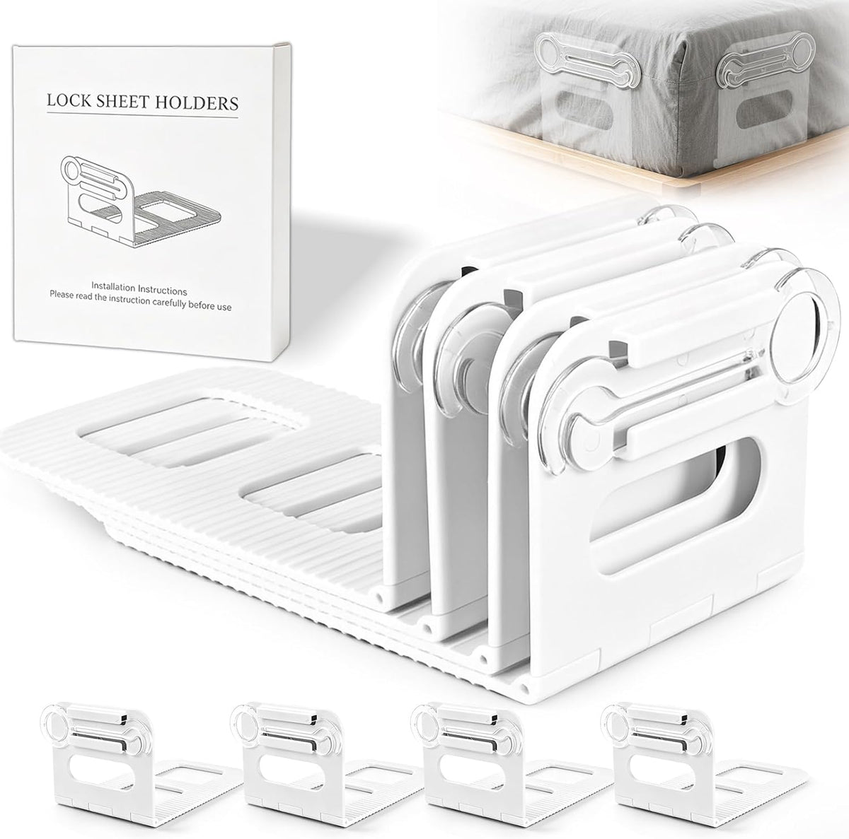 Premium 4-Pack Bed Sheet Holders for Corners, Fits All Mattress Sizes