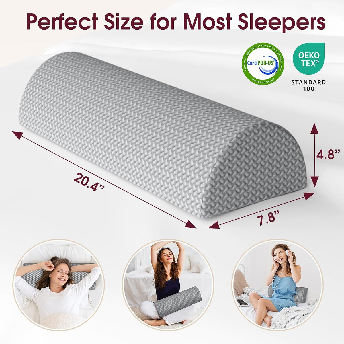 Knee Pillow for Back Sleeping Memory Foam Half Moon Bolster Pillow for Legs