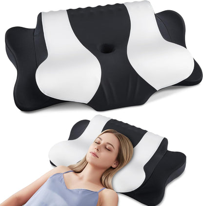 DONAMA Contour Cervical Neck Pillow for Neck Pain Relief | Queen,Ergonomic Dual-Height,Odorless Memory Foam,Side/Back/Stomach Sleepers,Cooling Hypoallergenic Cover,OEKO-TEX Certified