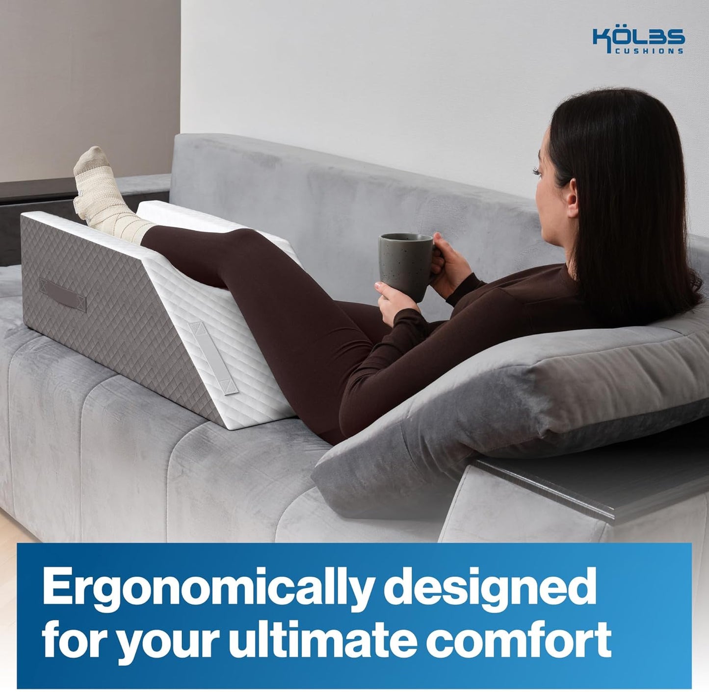 Kolbs Double Leg Elevation Pillow | Post Surgery Leg Pillow | Stylish Chic Jacquard Cover