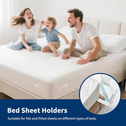 AMOVO Bed Sheet Holders for Corners Keep Sheets in Place Firmly - Foldable Fitted Sheet Holders Heavy Duty Sheet Locks Mattress Sheet Fasteners, Set of 4 Lock Sheet Clips (Snow-White)