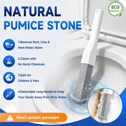 8 Pack Pumice Stone Toilet Bowl Cleaner with 2 Replaceable Long Handles | Remove Limescale, Rust & Hard Water Rings, Scratch‑Free, Natural Material, Multi‑Surface for Tub, Sink, Grill, Pool Tile