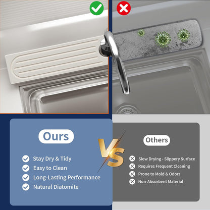 Faucet Mat for Kitchen Sink, Water Absorbent Kitchen Faucet Mat, Durable Sink Splash Guard with Raised Feet, Diatomite Fast Drying Kitchen Sink Faucet Mat, Bathroom Stone Drying Tray for Counter