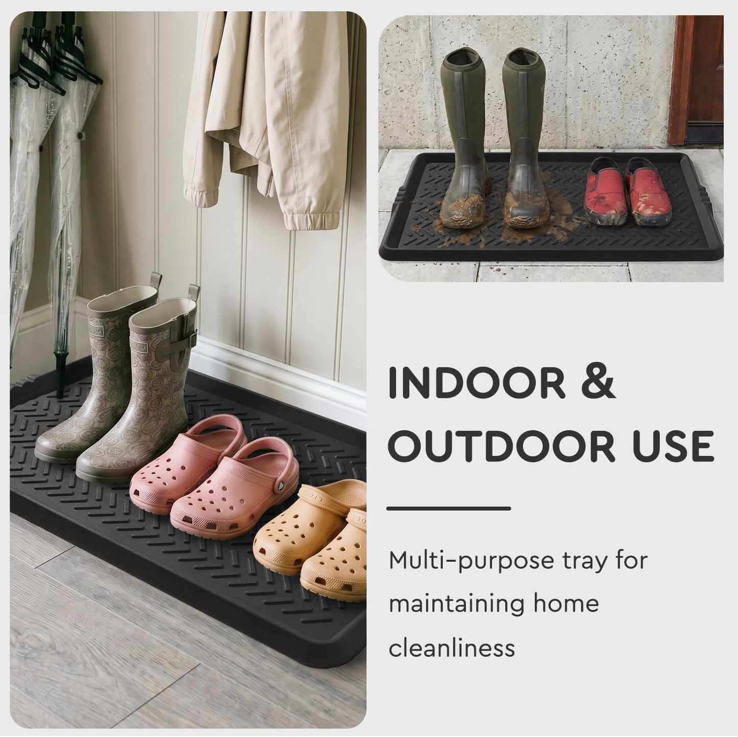 Tchdio Rubber Boot Tray for Entryway – Heavy Duty Shoe Mat, Mud and Snow Mat for Indoor/Outdoor Use – Boot Trays for Entryway, Shoe Tray for Entryway, 16 x 27.5 Inch Rubber Mat