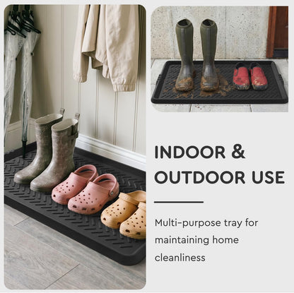 Tchdio Rubber Boot Tray for Entryway – Heavy Duty Shoe Mat, Mud and Snow Mat for Indoor/Outdoor Use – Boot Trays for Entryway, Shoe Tray for Entryway, 16 x 27.5 Inch Rubber Mat