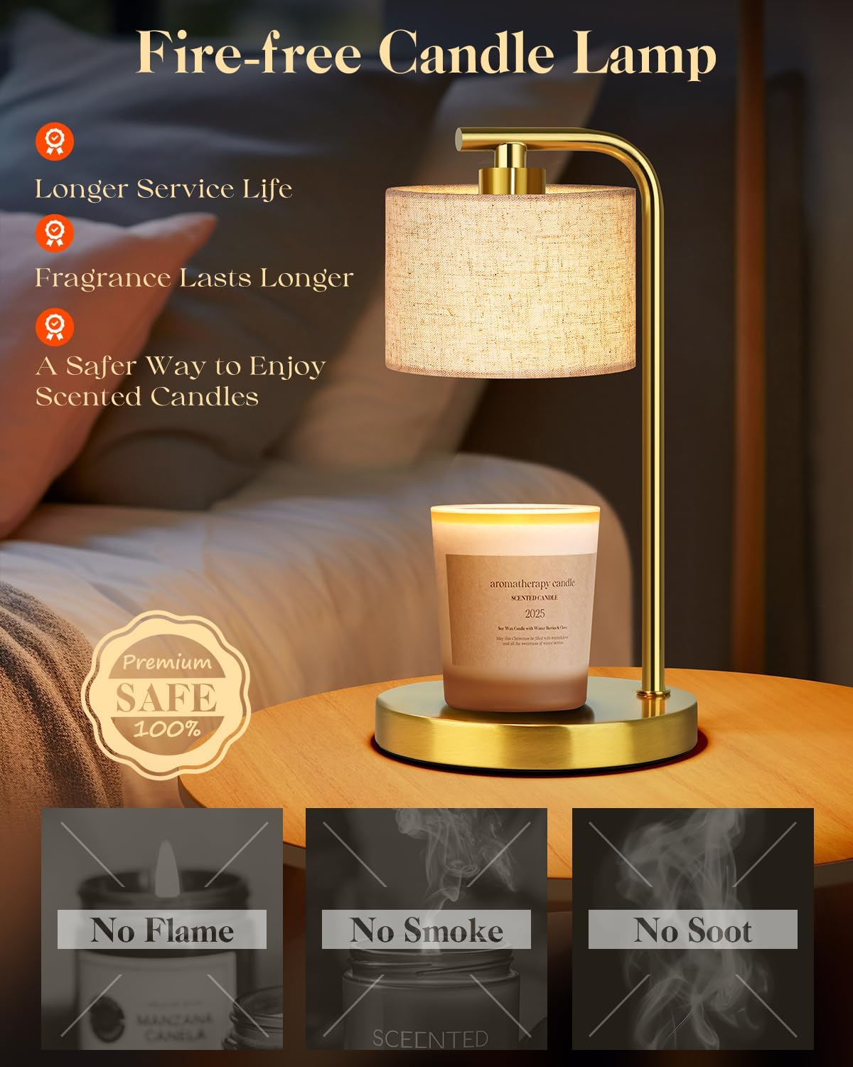 Candle Warmer Lamp with Timer Dimmer, Height Adjustable Modern Farmhouse Candle Warmer, Electric Candle Lamp Warmer with 2 Bulbs, Birthday Gifts for Women Mom, Gift for Home Decor