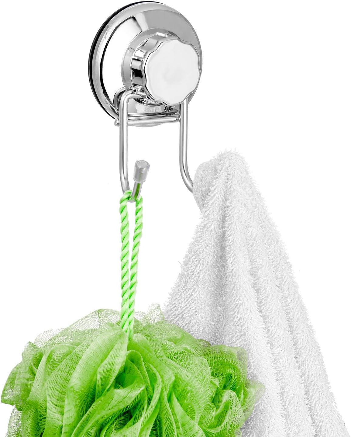 SANNO Suction Cup Hooks, Shower Squeegee Holder, Towel Robe Loofah Holder, Bathroom Kitchen Shower Wall Hooks, Bathroom Accessories, Black (2 Pack)