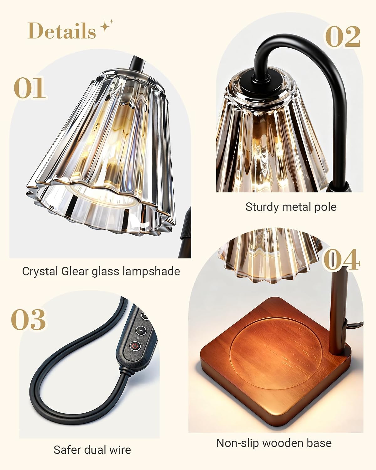 Vintage Candle Warmer Lamp with Timer Dimmer, Adjustable Height | Vintage farmhouse style with 2 bulbs, adjustable height, timer and dimmer for flameless fragrance in bedroom or home gifts