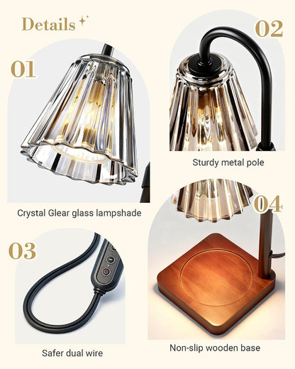 Vintage Candle Warmer Lamp with Timer Dimmer, Adjustable Height | Vintage farmhouse style with 2 bulbs, adjustable height, timer and dimmer for flameless fragrance in bedroom or home gifts