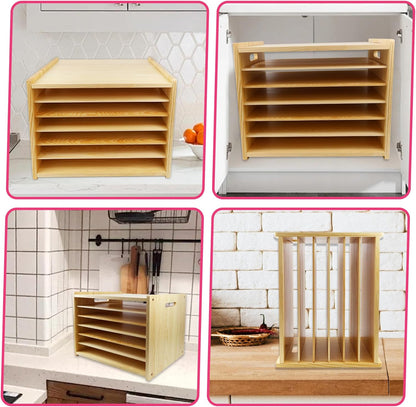 6 Tier Wood Cabinet Vertical Tray Dividers, 16.73in x14.13in x12.4in | Wooden Organizer For Sheets, for Cookie Sheet, Baking Trays, Cutting Board, Pans, for Organizing Cabinets, 5Y Warranty