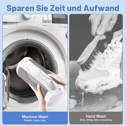 2 PCS Shoe Washing Machine Bags for Washer and Dryer, Grey + White | Reusable Laundry Shoe Bag, Hands Free, Hidden Self-locking Zipper, 360° Deep Cleaning, For Sneakers and All Shoes Types