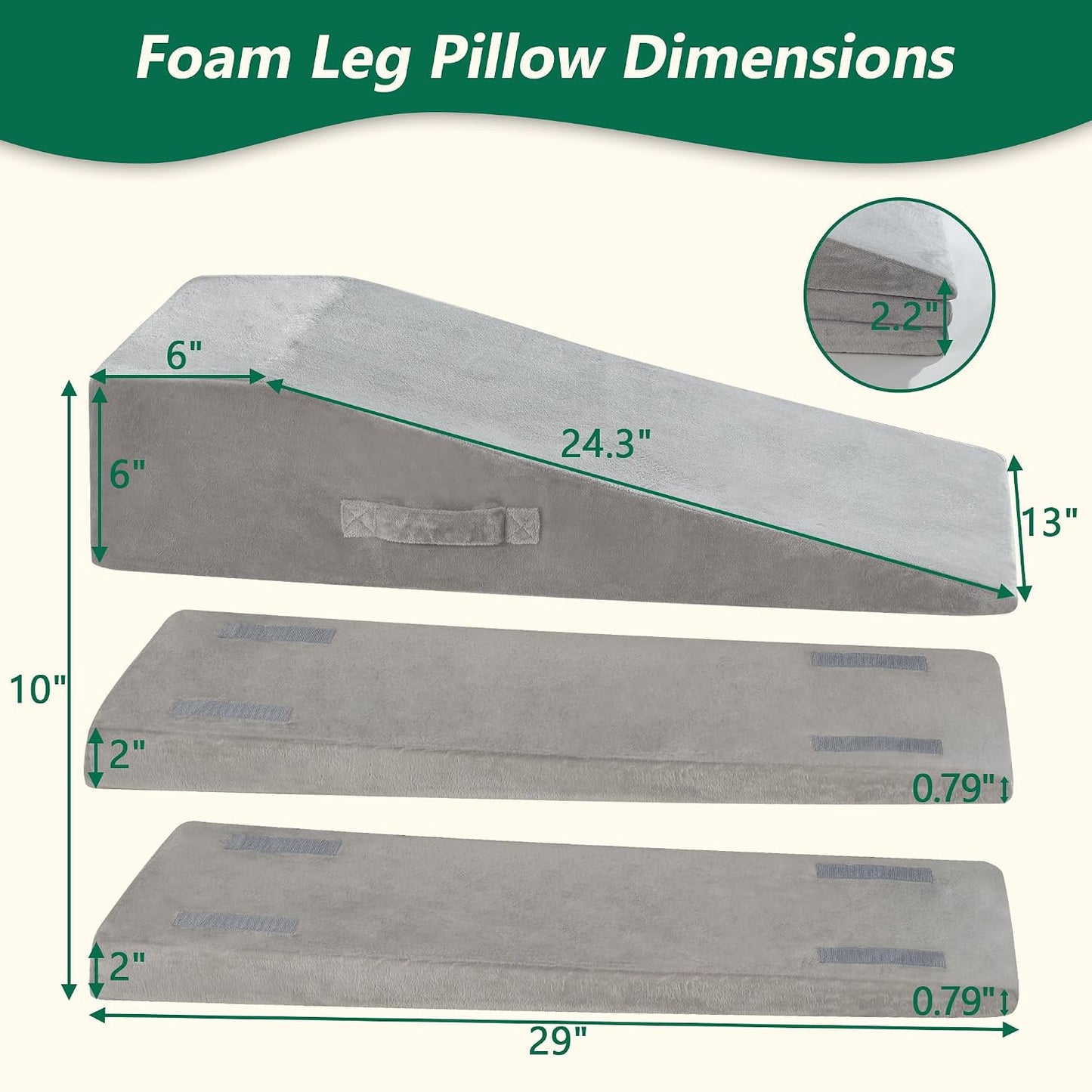 Wedge Pillow for Sleeping, Bed Wedge Pillow for After Surgery 3-Height Memory Foam Leg Elevation Pillow for Swelling Back Pain Relief Sciatica Knee Ankle Pain Bed Support Legs L 24"