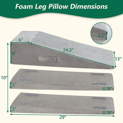Wedge Pillow for Sleeping, Bed Wedge Pillow for After Surgery 3-Height Memory Foam Leg Elevation Pillow for Swelling Back Pain Relief Sciatica Knee Ankle Pain Bed Support Legs L 24"