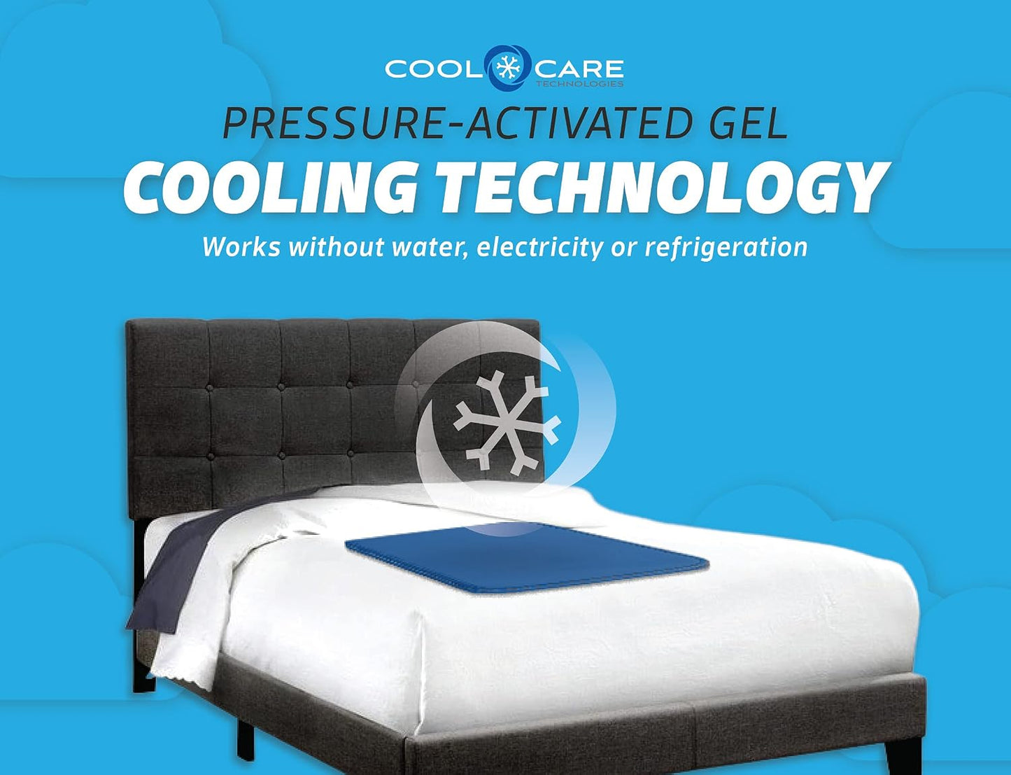 Cool Care Technologies Cooling Pad for Bed - Pressure Activated Gel Provides Instant Relief - Ideal for Fevers, Hot Flashes, Night Sweats