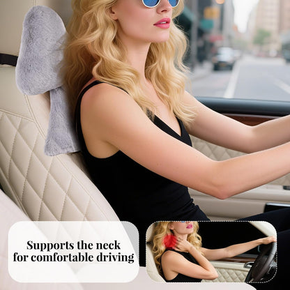 2 Pack Bow Car Headrest Pillows Plush Car Neck Pillows for Travel Driving Office Chair Head Support Cushions, Also Cute Car Decor Accessories (Black)