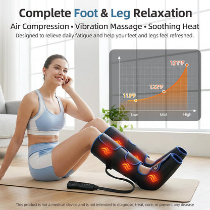 MEKZU Air Compression Leg Massager with Heat, 6 Massage Modes, Foot Boots | Circulation and Pain Relief, 3 Vibration Settings, Compression Leg Wraps for Daily Relaxation, Seniors and Adults