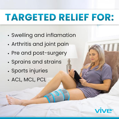 Vive Knee Ice Pack Wrap - Cold/Hot Gel Compression Brace for Pain Relief