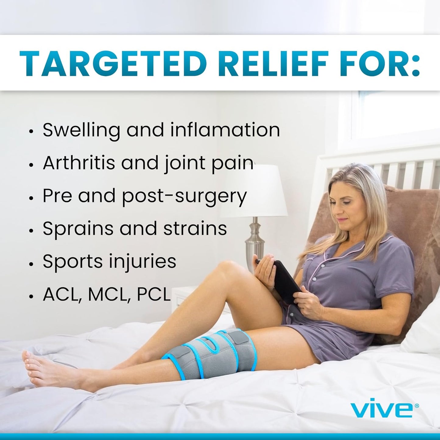 Vive Knee Ice Pack Wrap - Cold/Hot Gel Compression Brace for Pain Relief | Strap for Arthritis Pain, Tendonitis, ACL, Athletic Injury, Osteoarthritis, Women, Men, Running, Meniscus, Patella, Surgery
