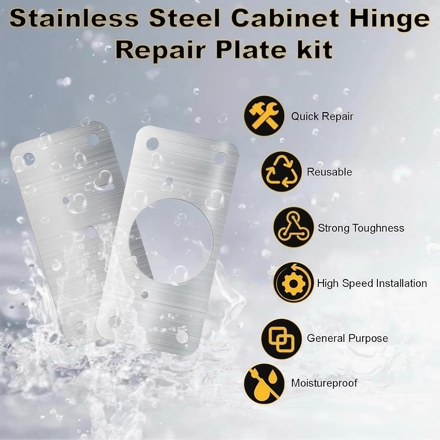 Cabinet Hinge Repair Plate, Hinges Repair Fixing Plate Cabinet Repair Board | 6 Pcs Stainless Steel Hinge Repair Brackets Kit,Kitchen Cupboard Door Hinge Repair Plate Kit with Screws Small Universal
