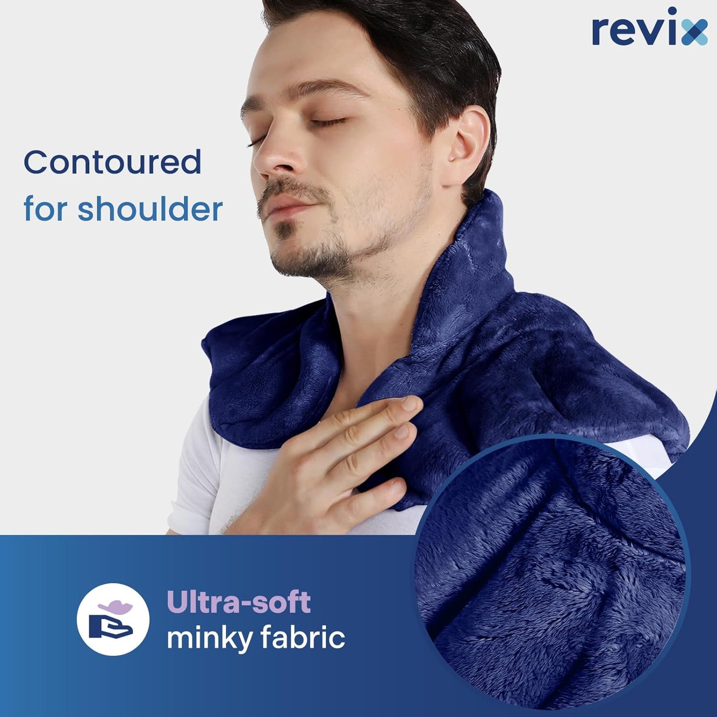 REVIX Microwavable Heating Pad for Neck Shoulders and Back, Microwave Heated Neck Wrap with Moist Heat, Light-Gray
