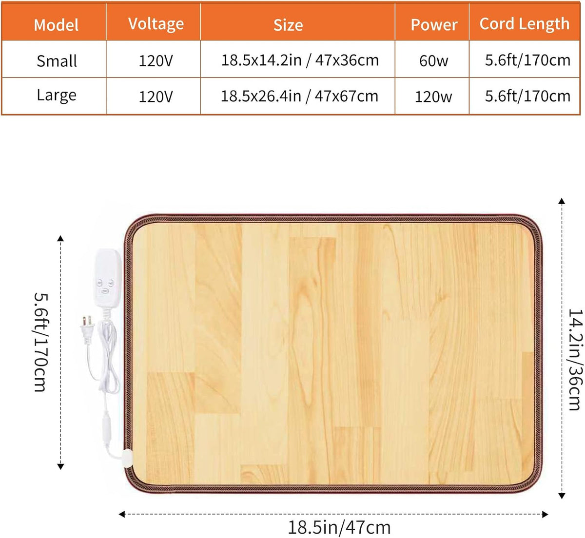 Large Heated Floor Mat, Under Desk Foot Warmer, 10 Temp Levels & Auto Shut Off Timer, Energy-Saving, Waterproof, for Office, Home, Study Play Room 120V 120W 18.5x26.4 inch NM