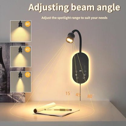 LED Wall Mounted Reading Light for Bed, Book Light for Reading with Touch Control, Stepless Dimmable, Flexible Gooseneck Bed Light with USB C+A, Night Light & Timers Function (White)