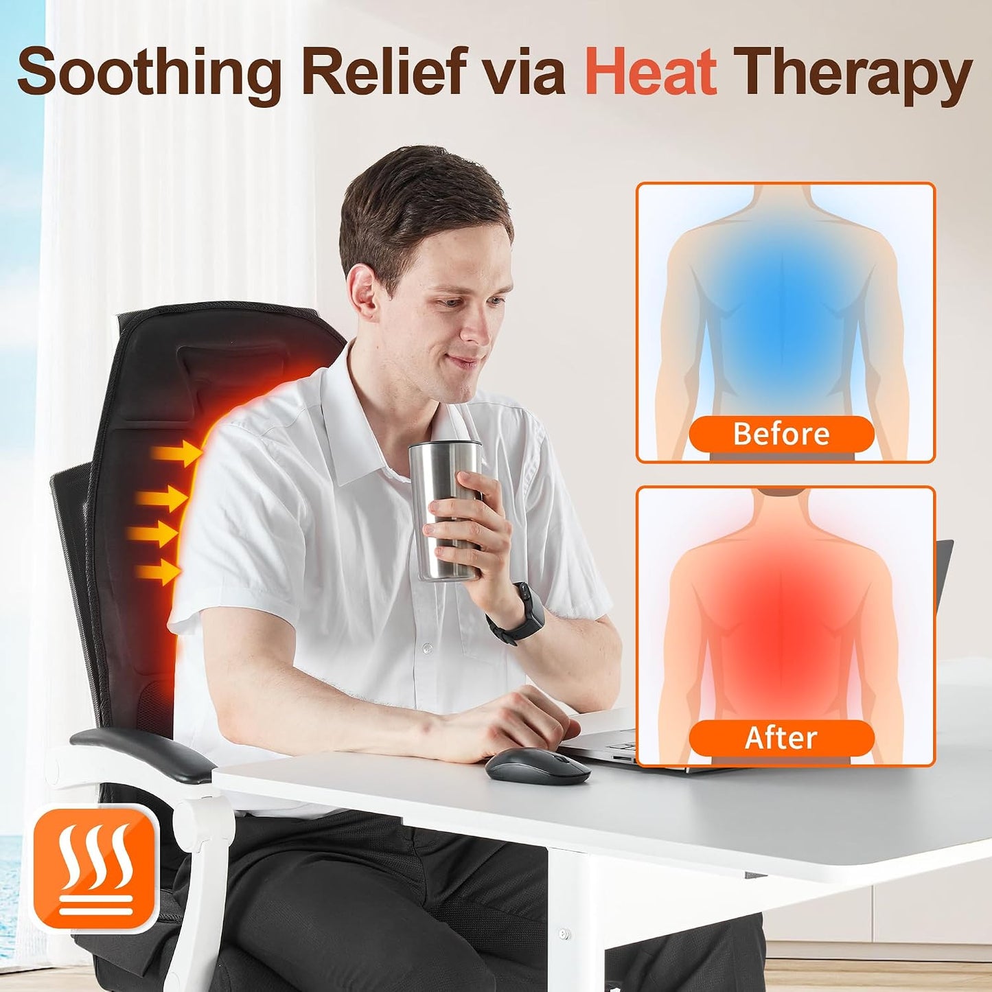 Massage Seat Cushion with Heat and Cooling Fan, Vibration Back Massager for Chair with 6 Motors, Chair Massager Pad for Office Chair, Sofa and Recliner, Jet-Black