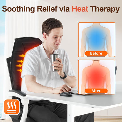 Massage Seat Cushion with Heat and Cooling Fan, Vibration Back Massager for Chair with 6 Motors, Chair Massager Pad for Office Chair, Sofa and Recliner, Jet-Black